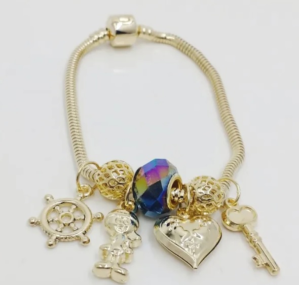 PULSEIRA PANDORA FECHO TRAVA C/ BERLOQUES 20CM